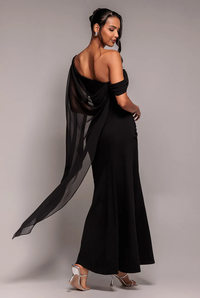One Shoulder Cape Scuba & Chiffon Maxi Dress - Black by Goddiva sold by Goddiva product image thumbnail 2