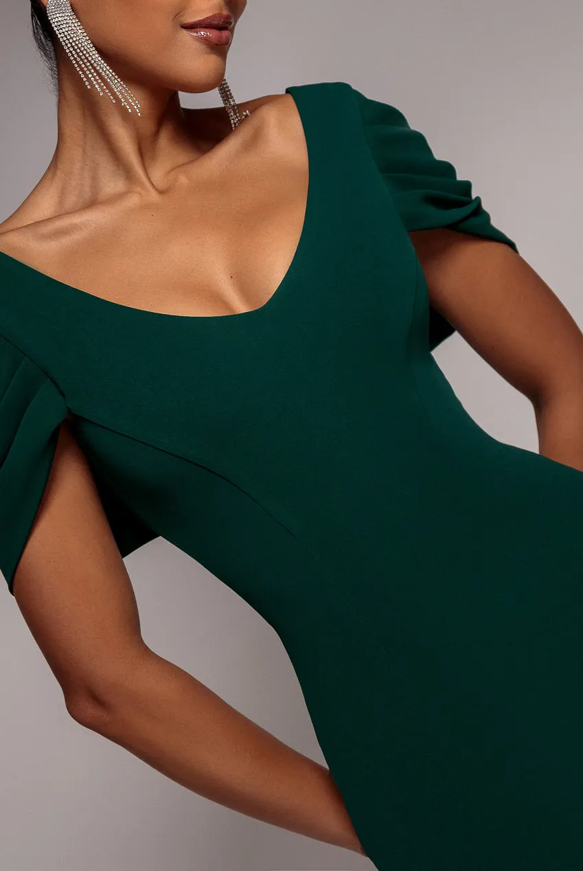 V Neck Cowl Back Pleated Sleeve Scuba Maxi Dress - Emerald Green by Goddiva sold by Goddiva product image thumbnail 4