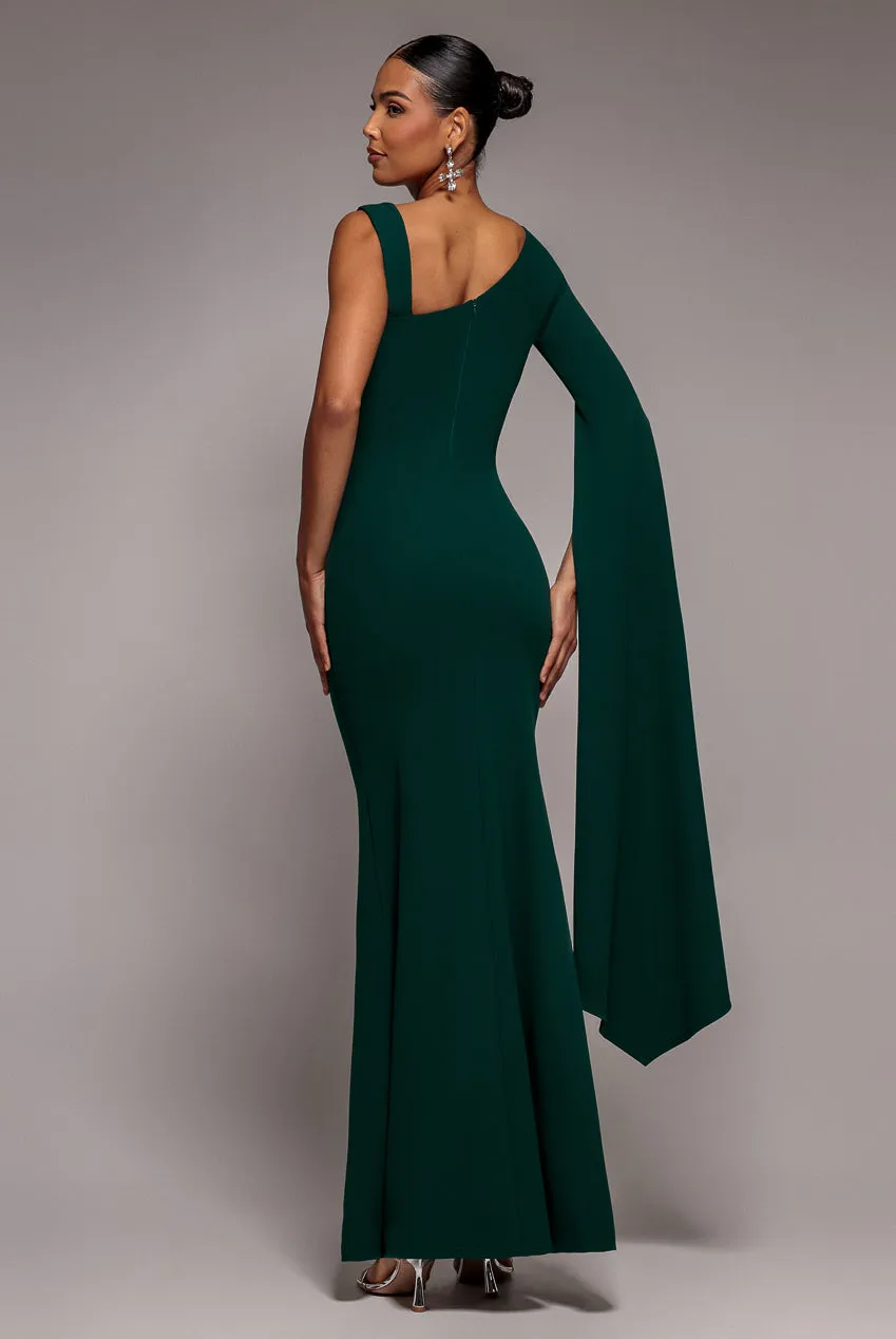 One Shoulder Cape Sleeve Maxi Dress - Emerald Green by Goddiva sold by Goddiva product image thumbnail 2