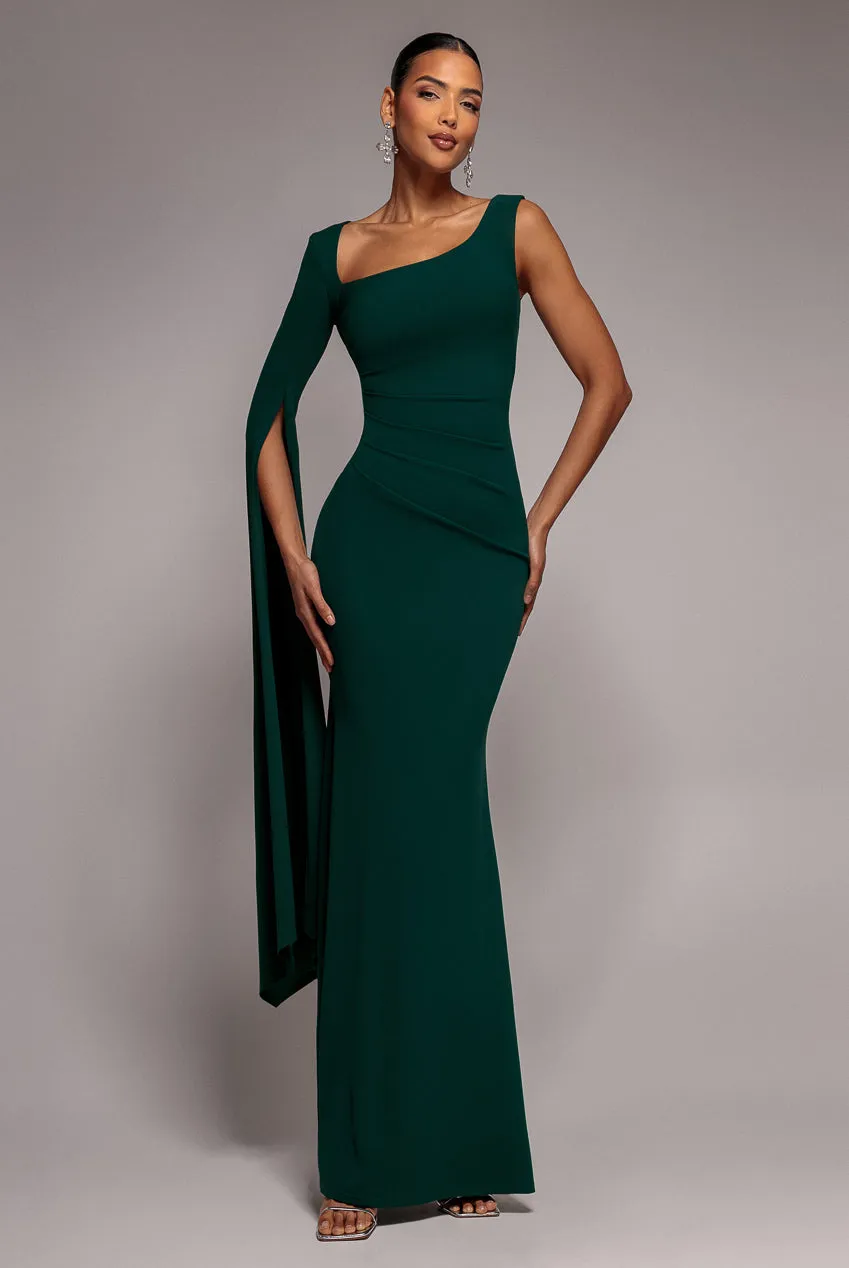 One Shoulder Cape Sleeve Maxi Dress - Emerald Green by Goddiva sold by Goddiva product image thumbnail 3