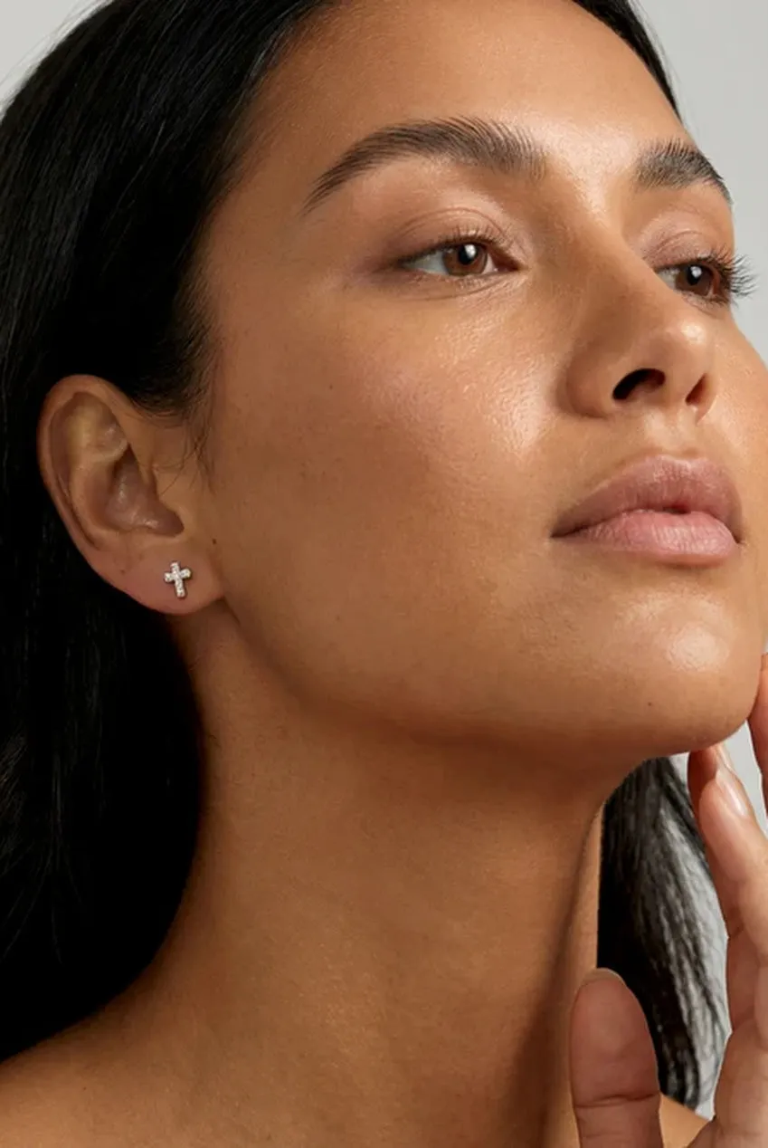 Tiny Pave Cross Screw Stud Earrings by MUCHV sold by Goddiva