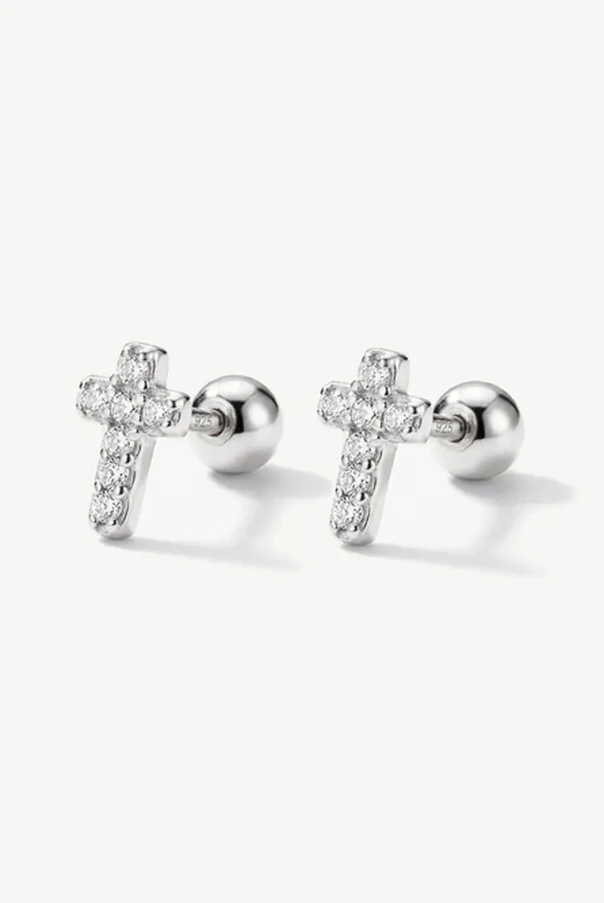 Tiny Pave Cross Screw Stud Earrings by MUCHV sold by Goddiva product image thumbnail 2
