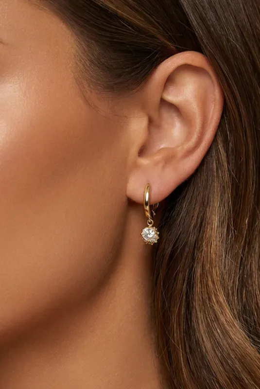 Dainty Huggie Hoop Earrings With Round Stone by MUCHV made by Goddiva