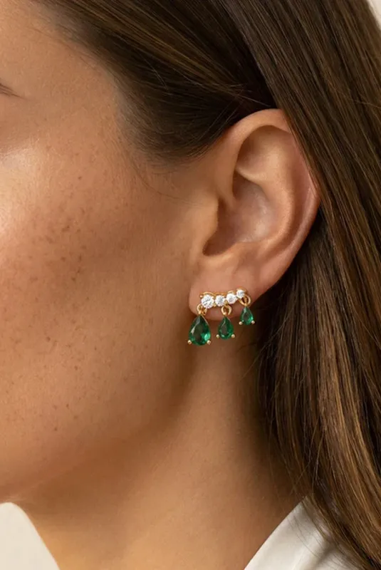 Dangle Stud Earrings With Emerald Green Stones by MUCHV sold by Goddiva