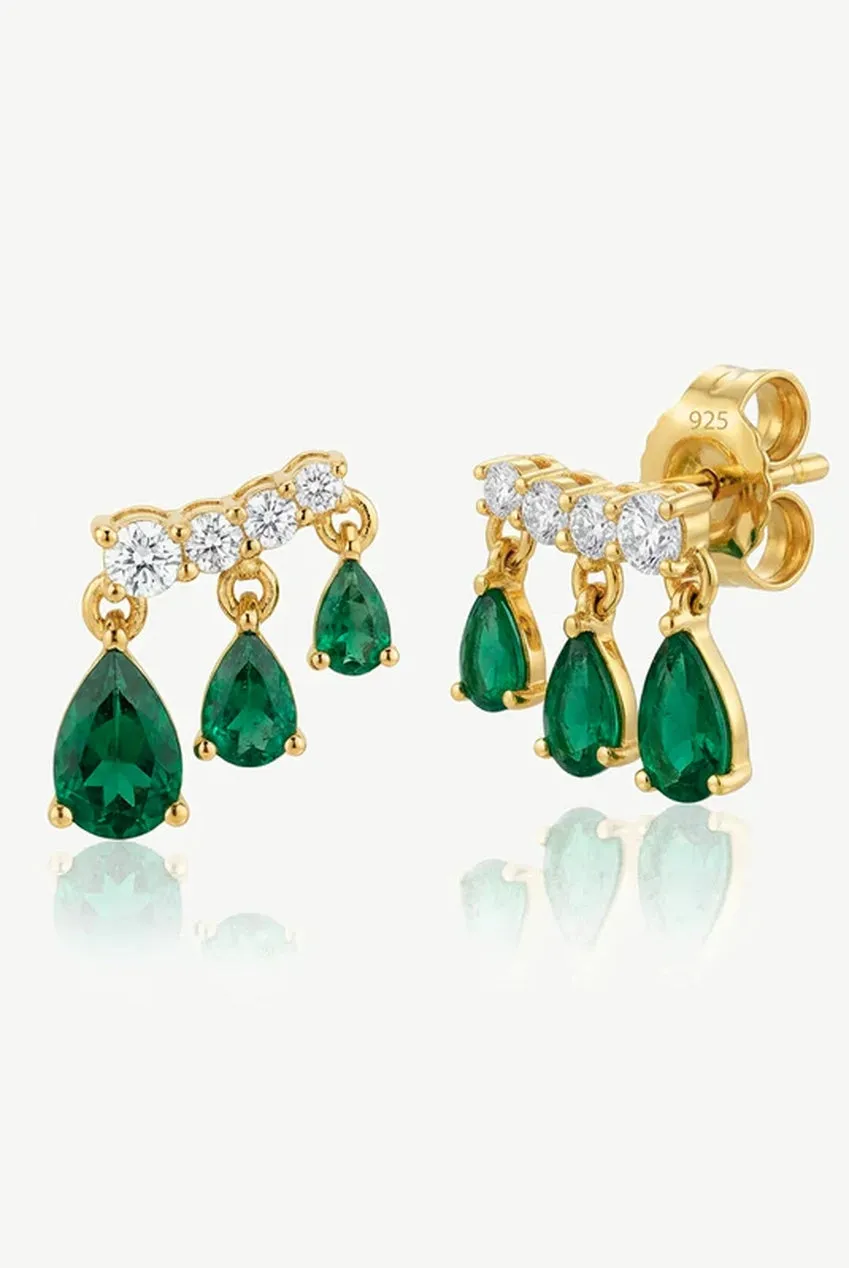 Dangle Stud Earrings With Emerald Green Stones by MUCHV sold by Goddiva product image thumbnail 2