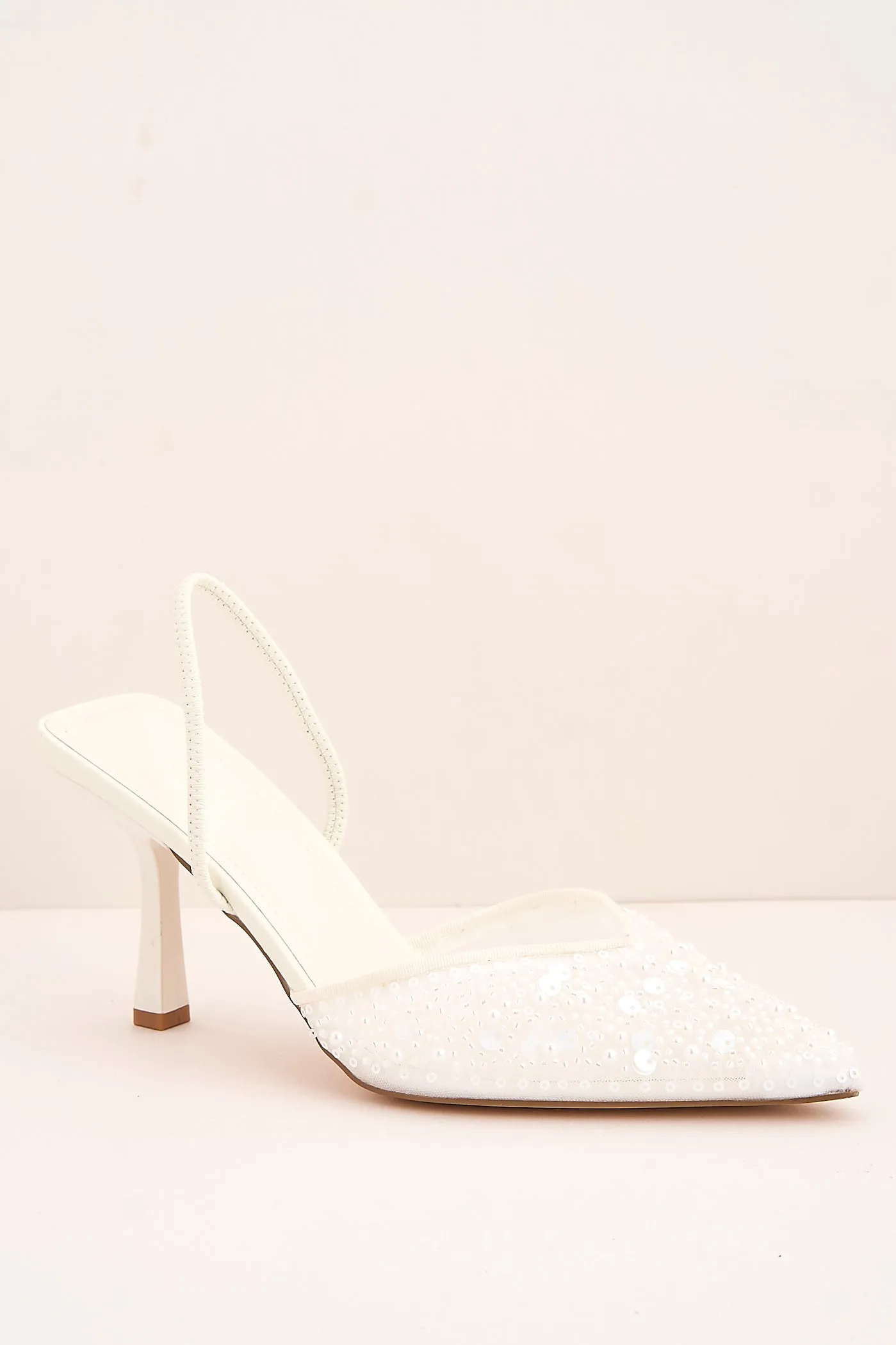 Jasmina Sequin & Bead Embellished Mesh Slingback Court Shoes In White by Miss Diva sold by Goddiva product image thumbnail 5