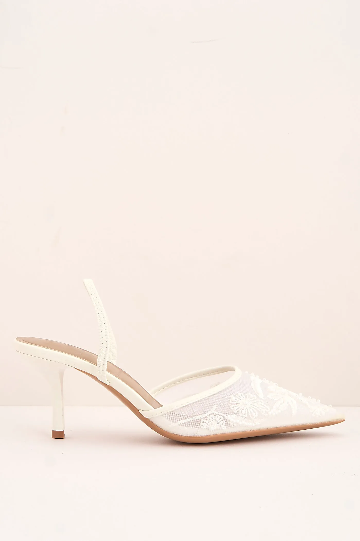Romina Bead Embellished Mesh Slingback Court Shoes In White by Miss Diva sold by Goddiva product image thumbnail 4