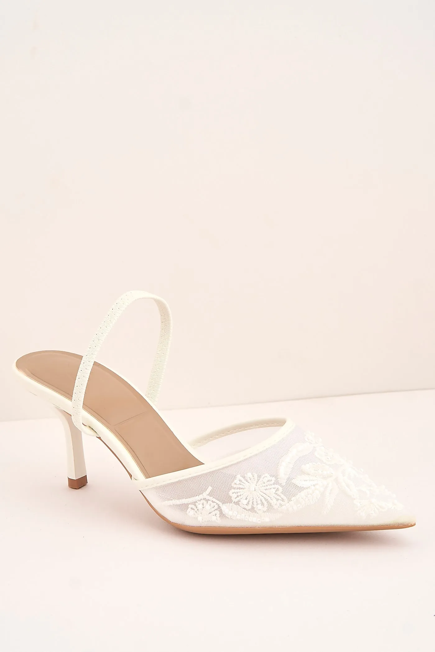 Romina Bead Embellished Mesh Slingback Court Shoes In White by Miss Diva sold by Goddiva product image thumbnail 5