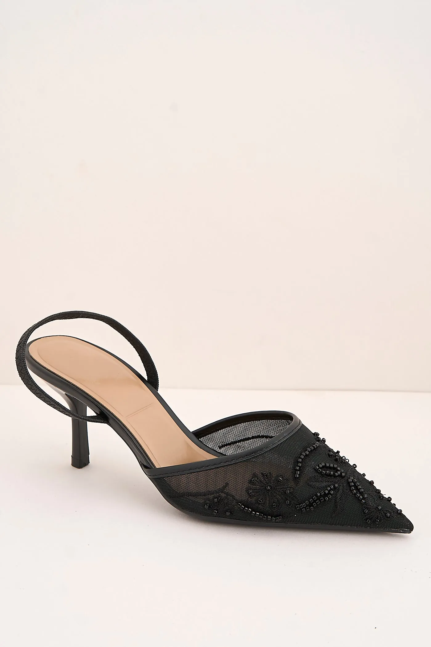 Romina Bead Embellished Mesh Slingback Court Shoes In Black by Miss Diva sold by Goddiva product image thumbnail 4