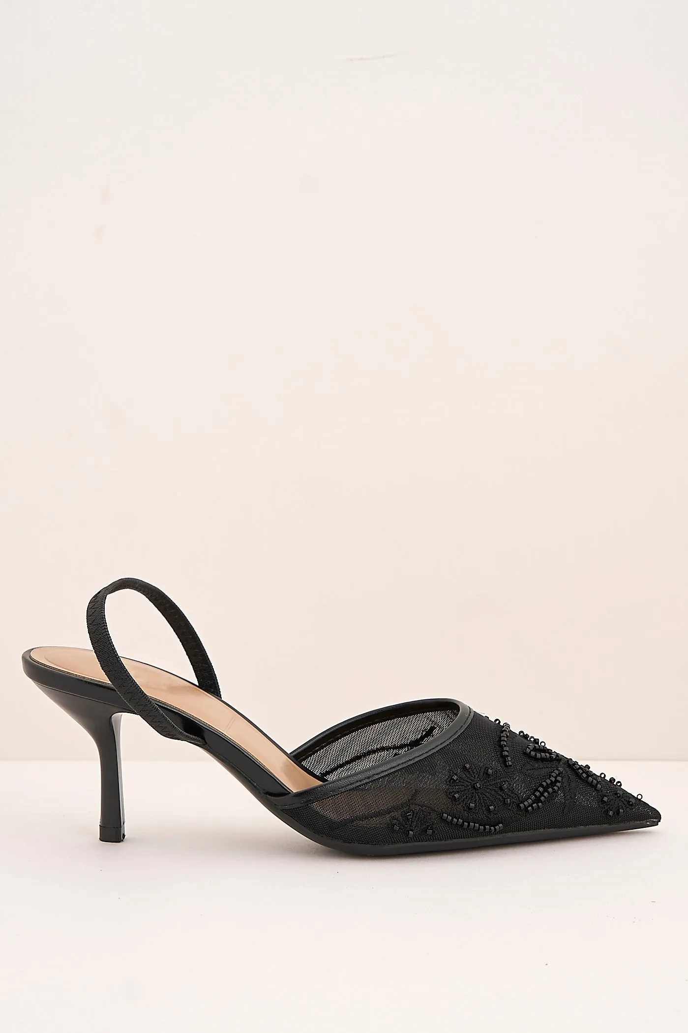 Romina Bead Embellished Mesh Slingback Court Shoes In Black by Miss Diva sold by Goddiva product image thumbnail 5