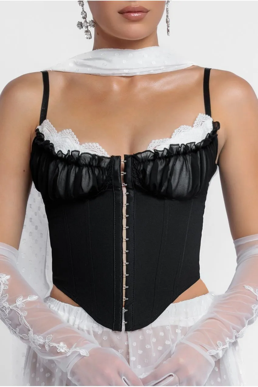 Milk Maid Corset Polka Dobby Chiffon A-Line Maxi Skirt With Scarf & Gloves - Black & Cream by Goddiva sold by Goddiva product image thumbnail 5