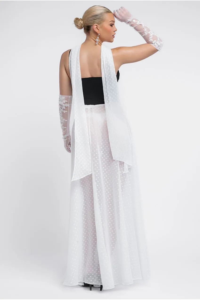 Milk Maid Corset Polka Dobby Chiffon A-Line Maxi Skirt With Scarf & Gloves - Black & Cream by Goddiva sold by Goddiva product image thumbnail 2