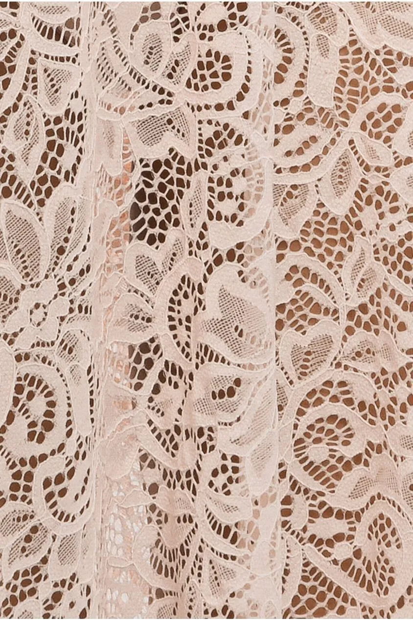 Scuba Boobtube Peplum Corset With Floral Lace A-Line Maxi Skirt With Scarf - Cream & Pink by Goddiva sold by Goddiva product image thumbnail 4