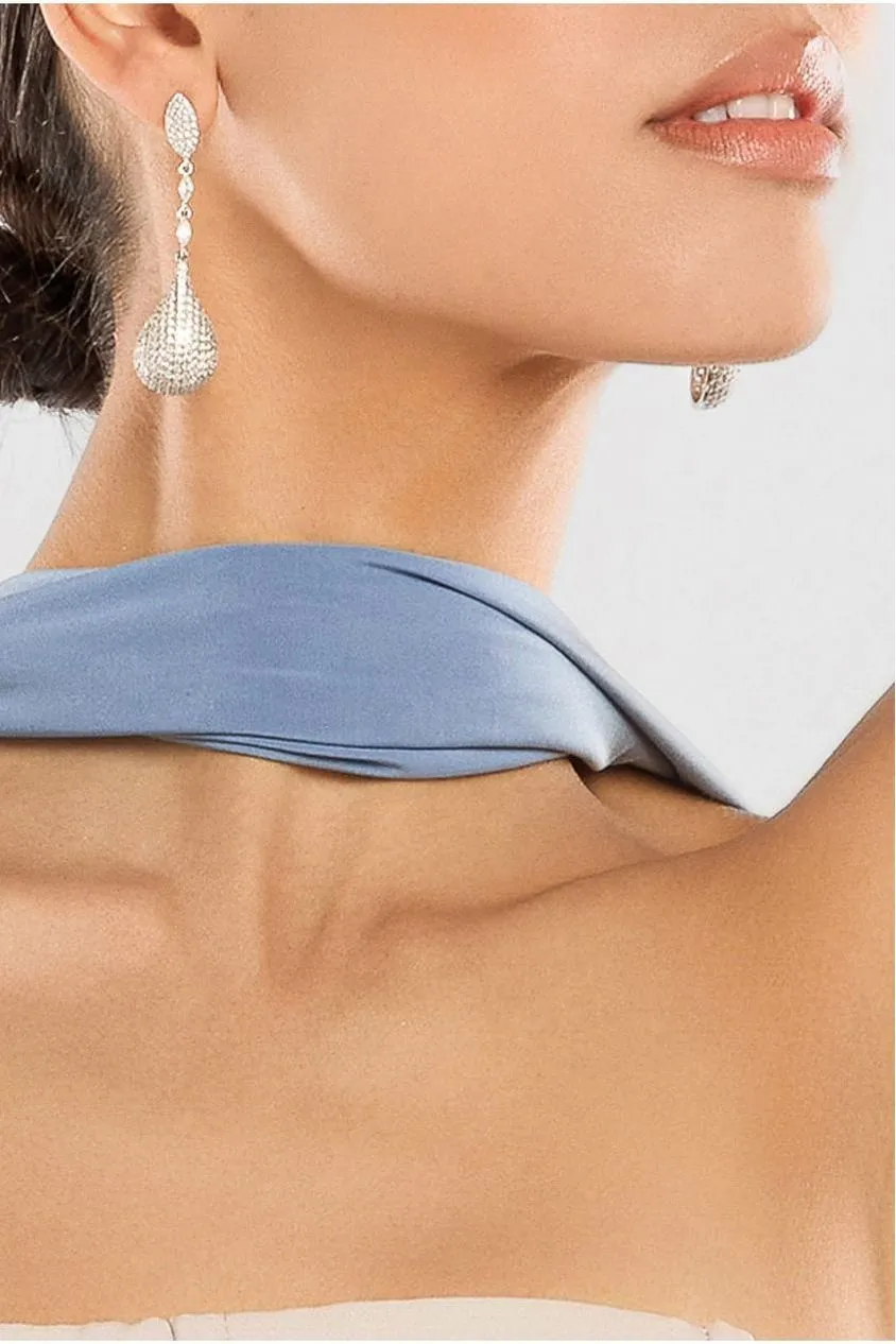 Compact Crepe Lace Up Corset With Side Split Jersey Maxi Skirt & Scarf - Beige & Blue by Goddiva sold by Goddiva product image thumbnail 5