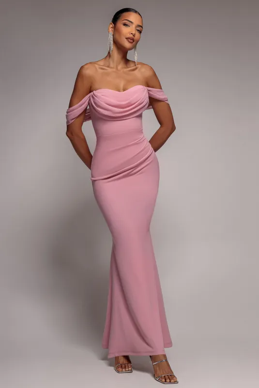 Bardot Scuba & Chiffon Cowl Maxi Dress - Blush Pink by Goddiva sold by Goddiva