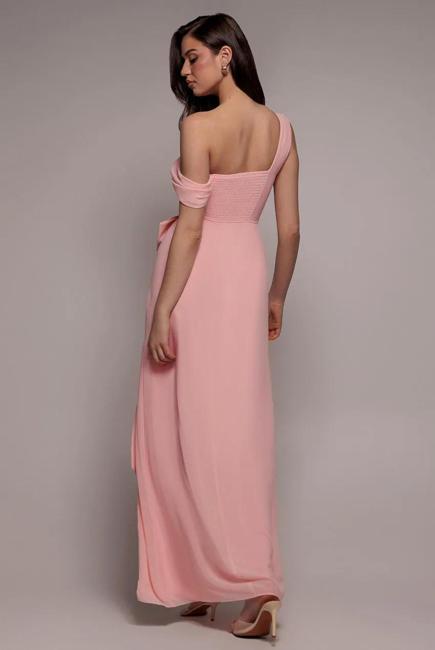 One Shoulder Cowl With Bow Detail Maxi Dress - Blush Pink by Goddiva sold by Goddiva product image thumbnail 2