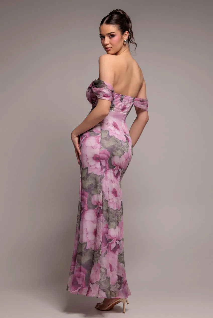 Cowl Neck Floral Print Jacquard Chiffon Maxi Dress - Blush Pink by Goddiva sold by Goddiva product image thumbnail 2