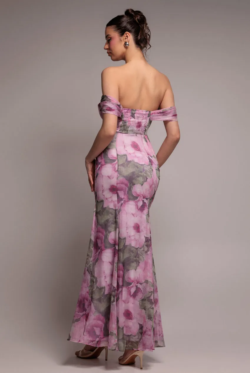Cowl Neck Floral Print Jacquard Chiffon Maxi Dress - Blush Pink by Goddiva sold by Goddiva product image thumbnail 3