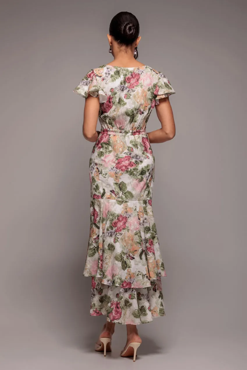 Floral Wrap High And Low Midaxi Dress - Cream by Goddiva sold by Goddiva product image thumbnail 2