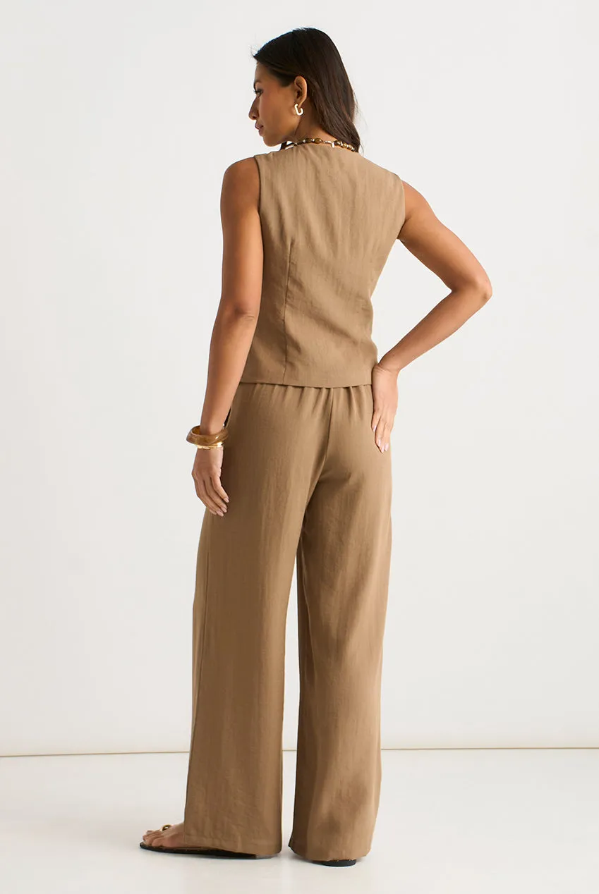 Camel Button Through Tailored Waistcoat by Gini London sold by Goddiva product image thumbnail 3
