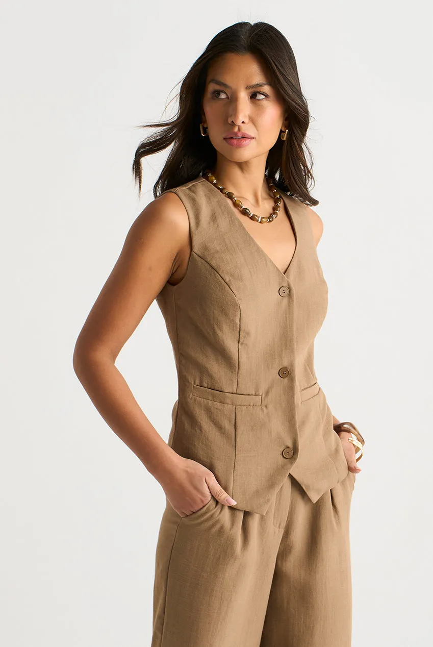 Camel Button Through Tailored Waistcoat by Gini London sold by Goddiva product image thumbnail 2