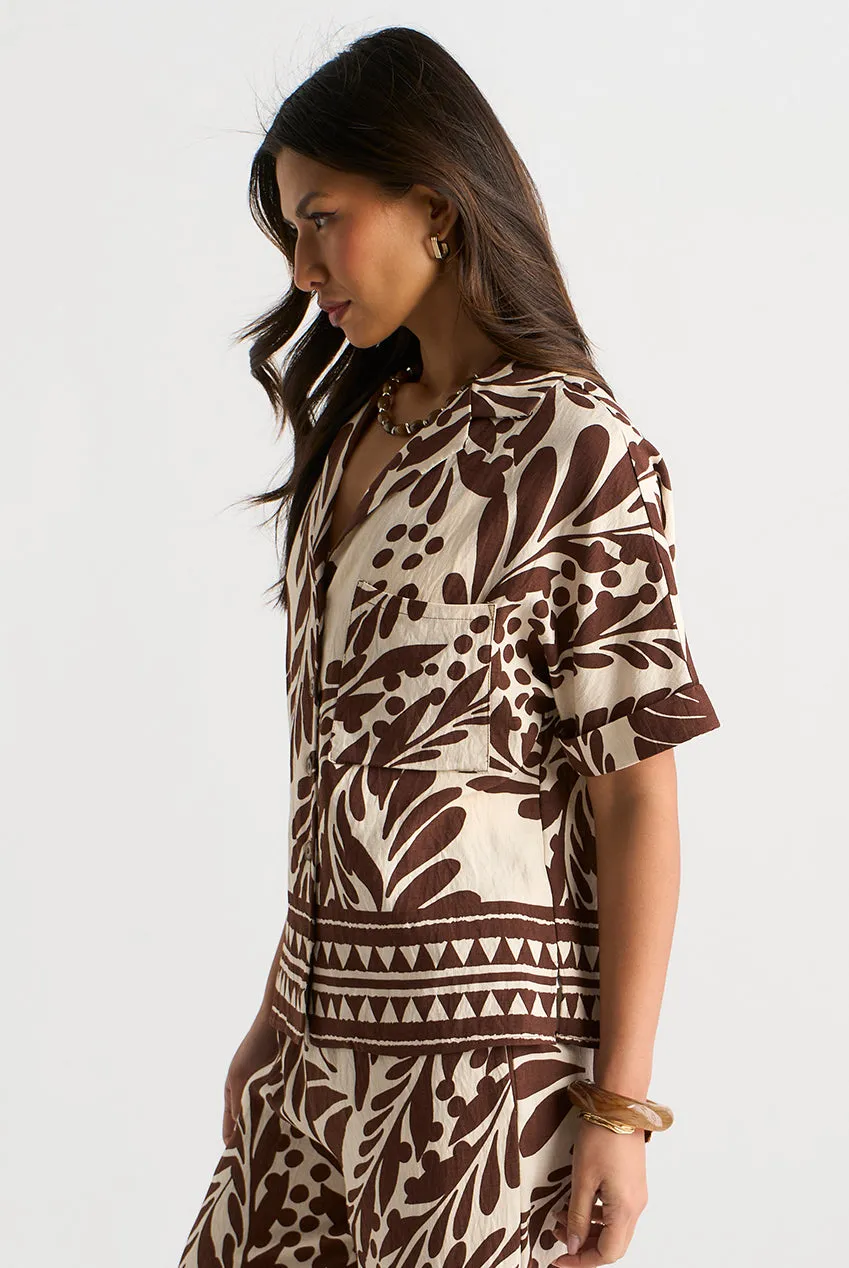 Chocolate Border Print Resort Shirt by Gini London sold by Goddiva product image thumbnail 4