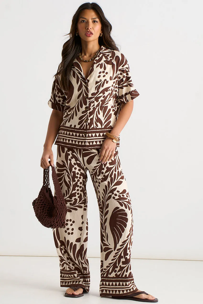 Chocolate Border Print Resort Shirt by Gini London sold by Goddiva product image thumbnail 2
