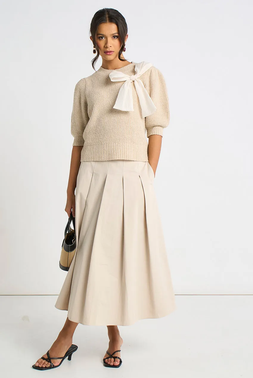 Mocha Chiffon Bow Knitted Jumper by Gini London sold by Goddiva product image thumbnail 2