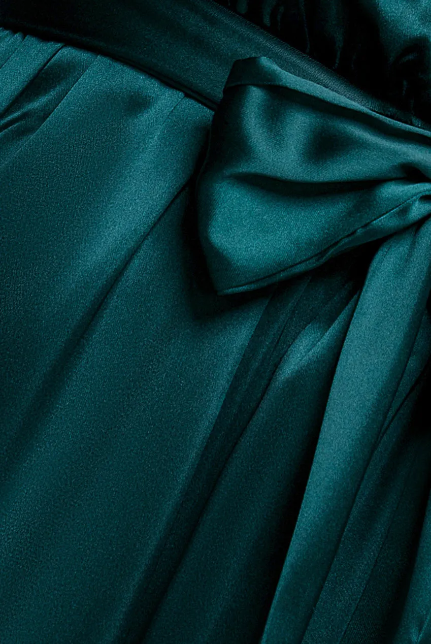 Satin Flutter Sleeve Wrap Maxi Dress - Emerald Green by Goddiva sold by Goddiva product image thumbnail 5