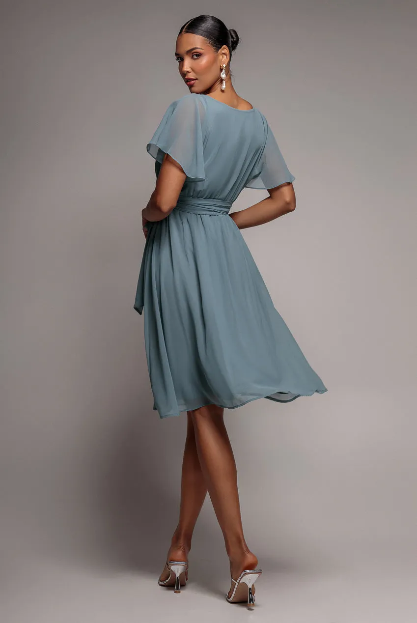 Chiffon Flutter Sleeve Wrap Midi Dress - Airforce Blue by Goddiva sold by Goddiva product image thumbnail 2