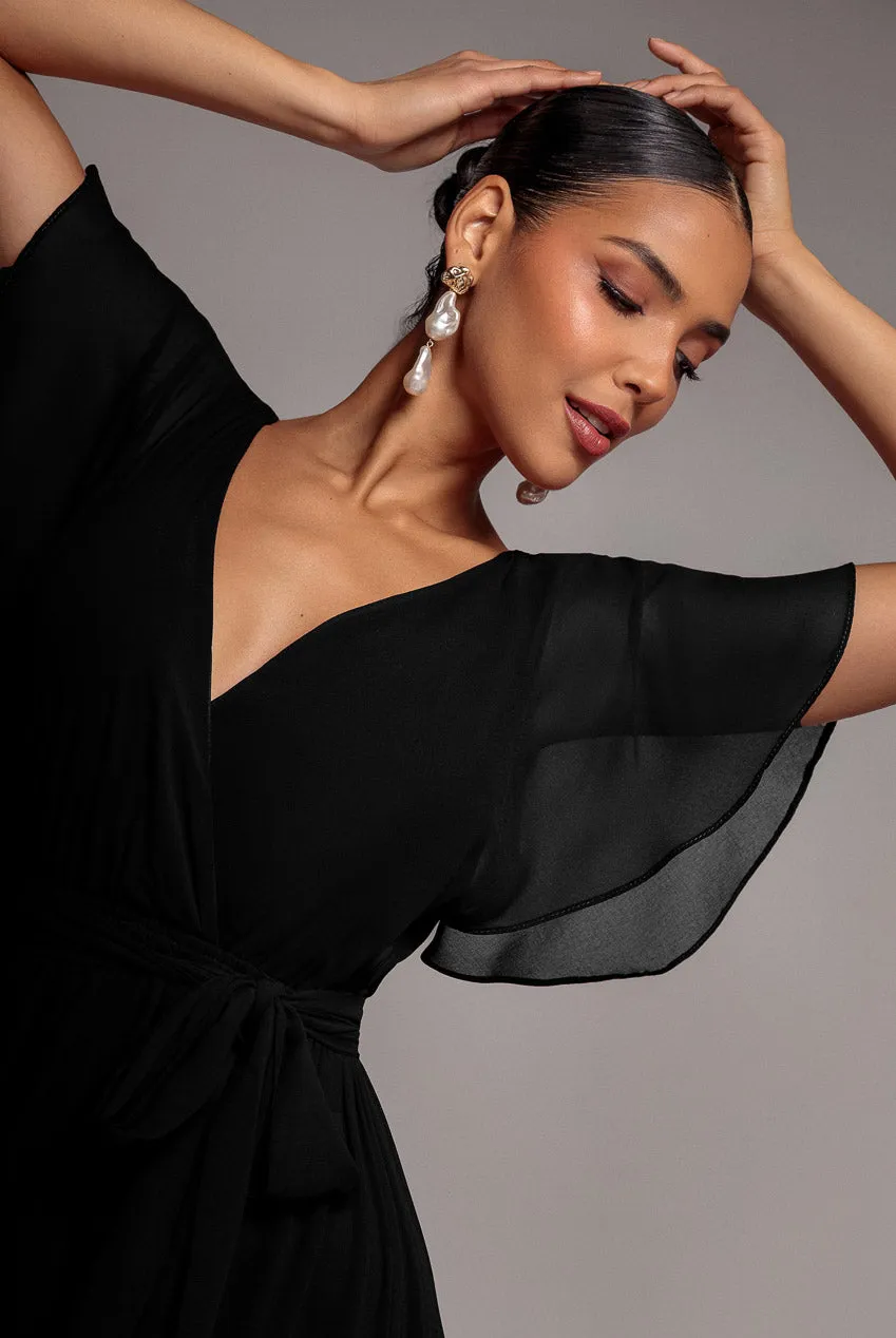 Chiffon Flutter Sleeve Wrap Maxi Dress - Black by Goddiva sold by Goddiva product image thumbnail 3