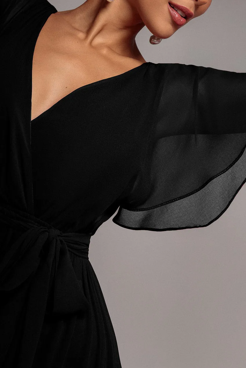 Chiffon Flutter Sleeve Wrap Maxi Dress - Black by Goddiva sold by Goddiva product image thumbnail 4