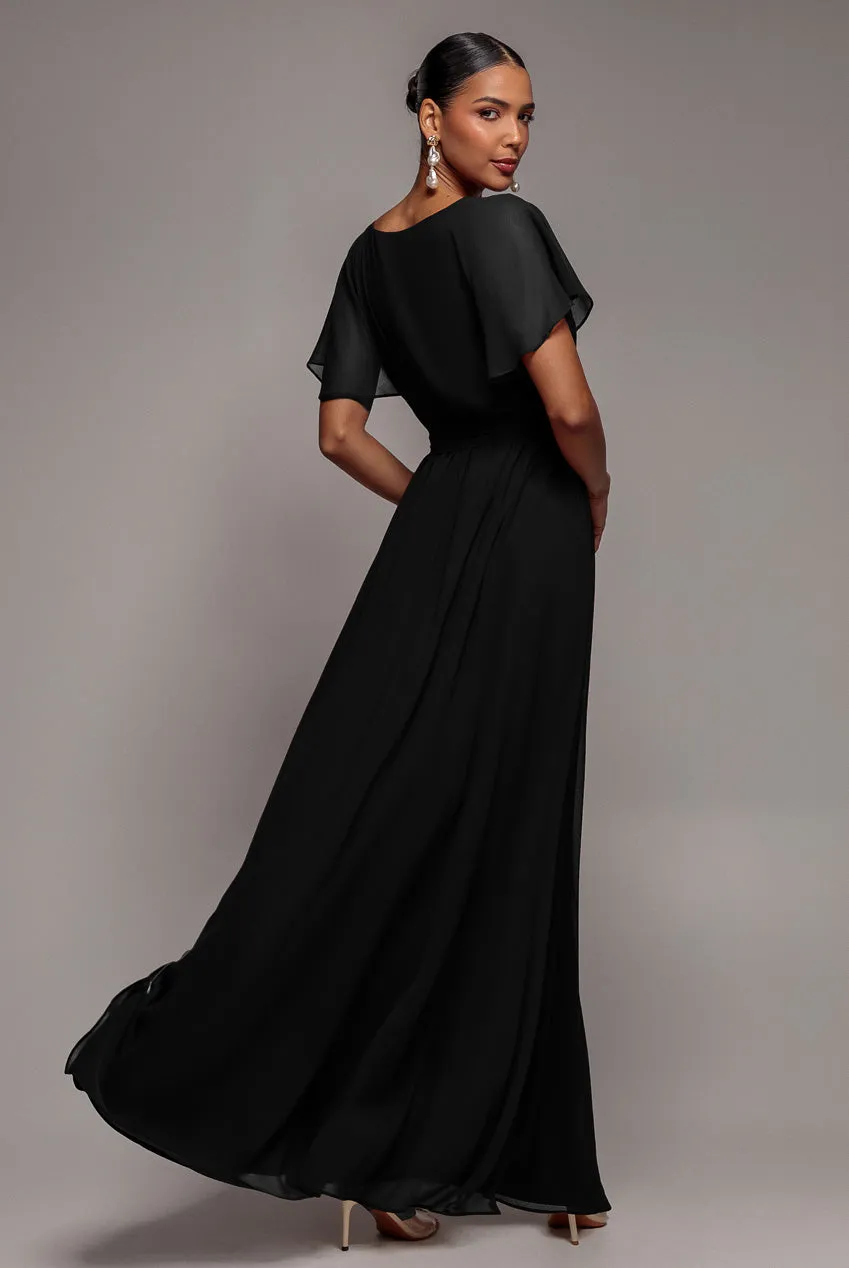 Chiffon Flutter Sleeve Wrap Maxi Dress - Black by Goddiva sold by Goddiva product image thumbnail 2