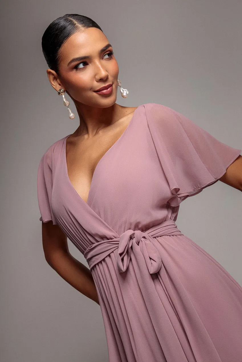 Chiffon Flutter Sleeve Wrap Maxi Dress - Dusk by Goddiva sold by Goddiva product image thumbnail 3
