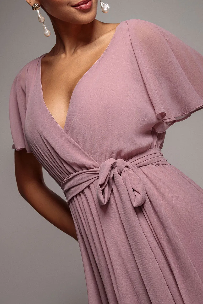 Chiffon Flutter Sleeve Wrap Maxi Dress - Dusk by Goddiva sold by Goddiva product image thumbnail 4