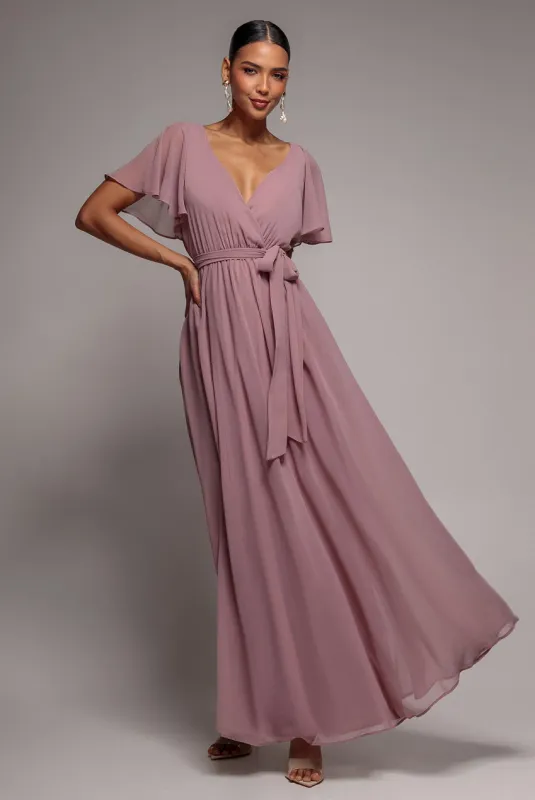 Chiffon Flutter Sleeve Wrap Maxi Dress - Dusk by Goddiva made by Goddiva