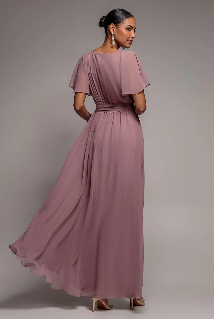 Chiffon Flutter Sleeve Wrap Maxi Dress - Dusk by Goddiva sold by Goddiva product image thumbnail 2