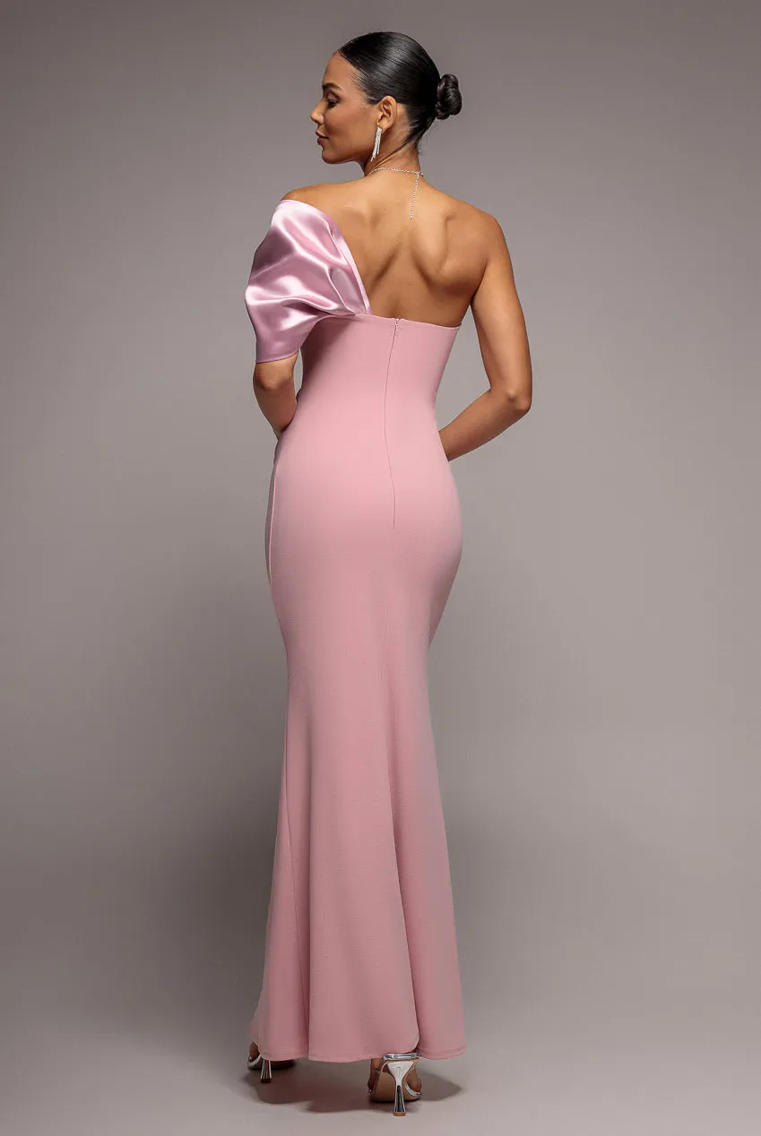 Off The Shoulder Satin Bow Neck Maxi Dress - Blush Pink by Goddiva sold by Goddiva product image thumbnail 2