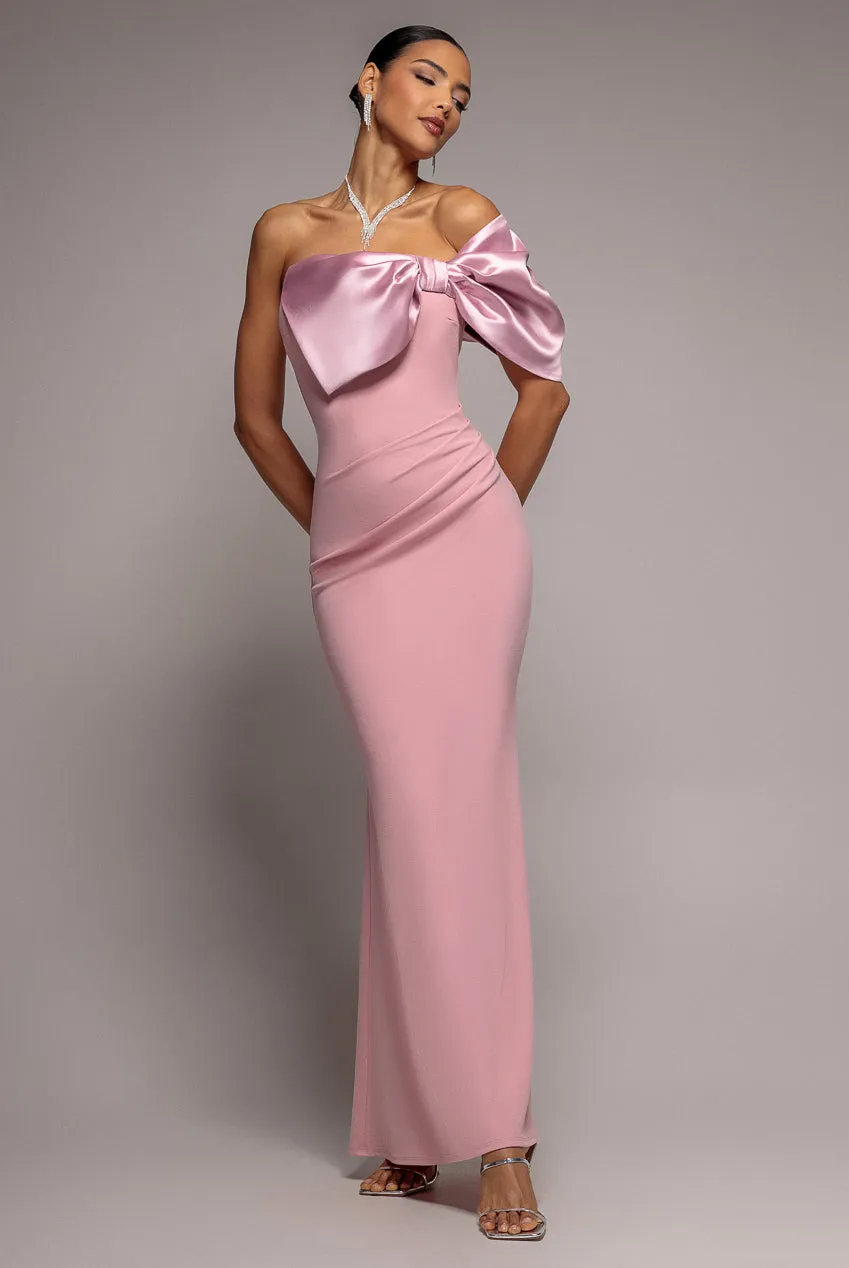 Off The Shoulder Satin Bow Neck Maxi Dress - Blush Pink by Goddiva sold by Goddiva product image thumbnail 3