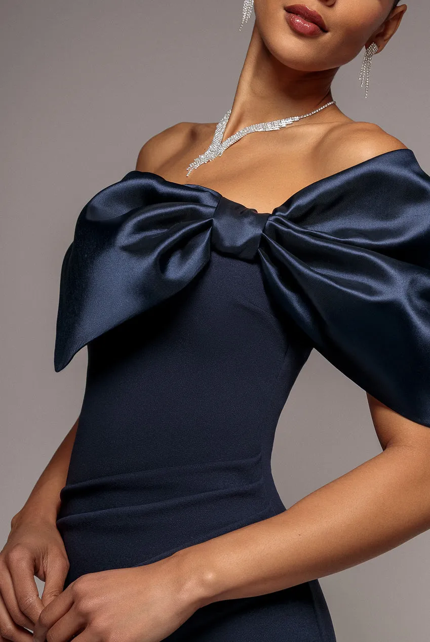 Off The Shoulder Satin Bow Neck Maxi Dress - Navy Blue by Goddiva sold by Goddiva product image thumbnail 5