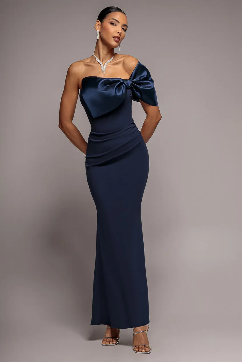 Off The Shoulder Satin Bow Neck Maxi Dress - Navy Blue by Goddiva sold by Goddiva product image thumbnail 3