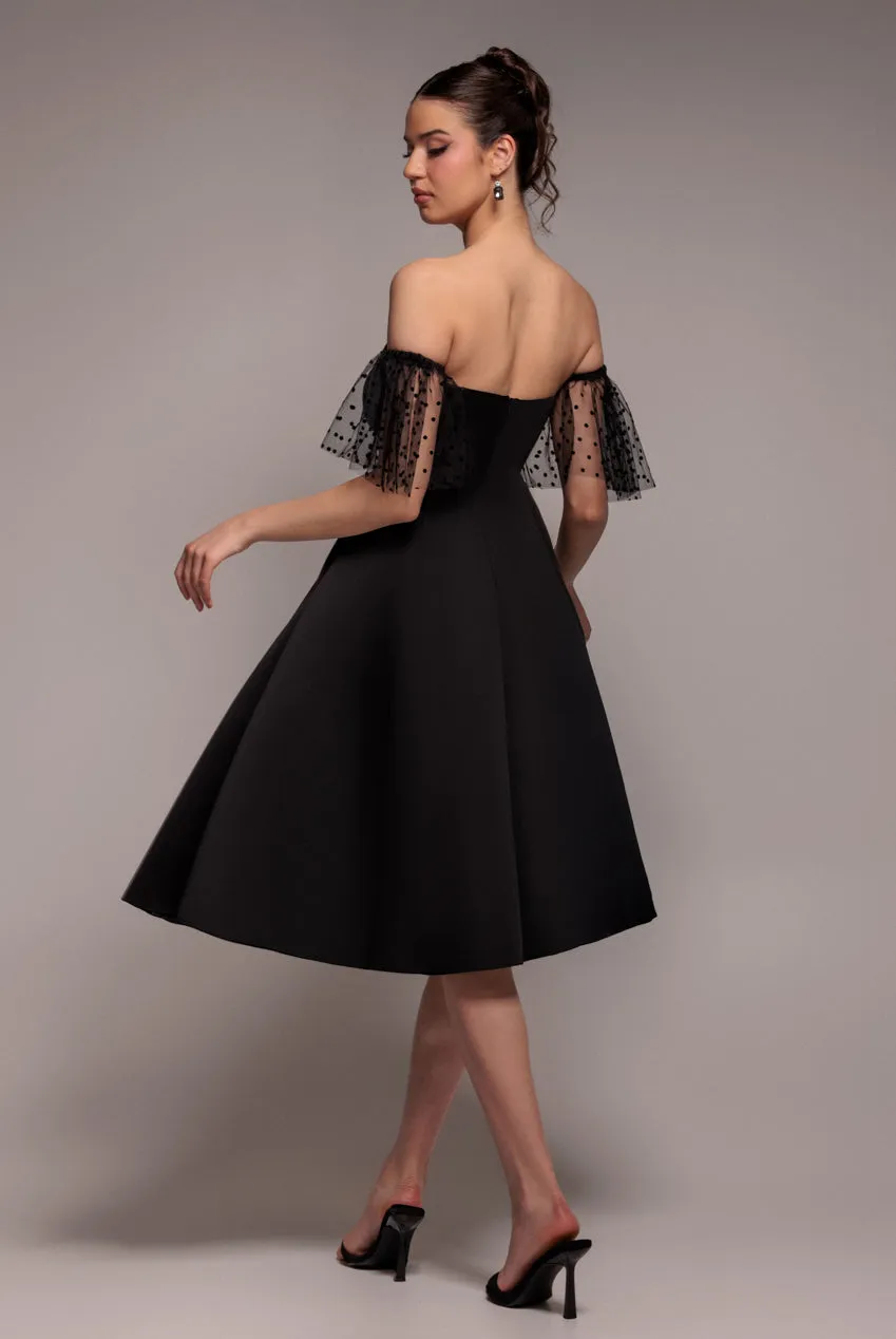 Scuba & Polka Mesh Off The Shoulder Midi Dress - Black by Goddiva sold by Goddiva product image thumbnail 3