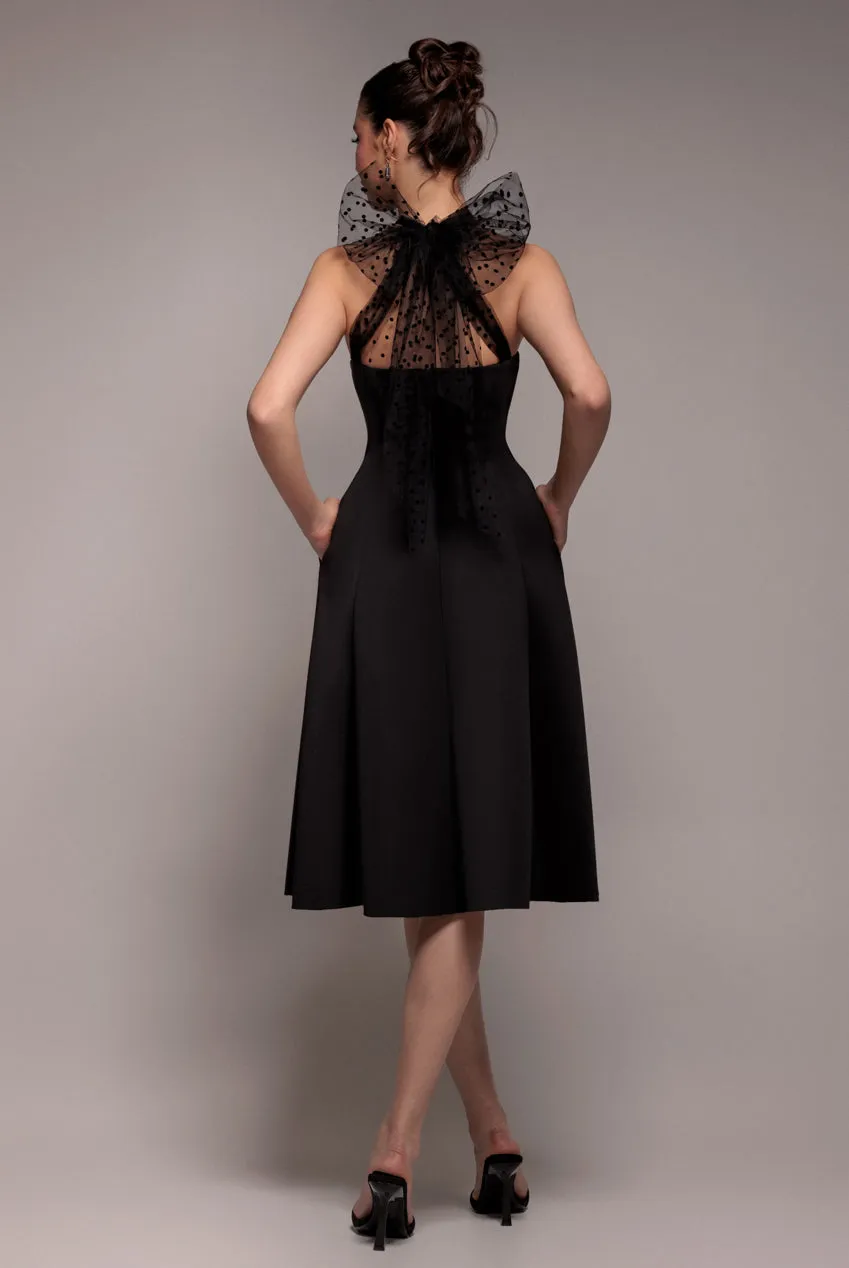 Scuba & Polka Mesh Bella Bow Multiway A-Line Midi Dress - Black by Goddiva sold by Goddiva product image thumbnail 5