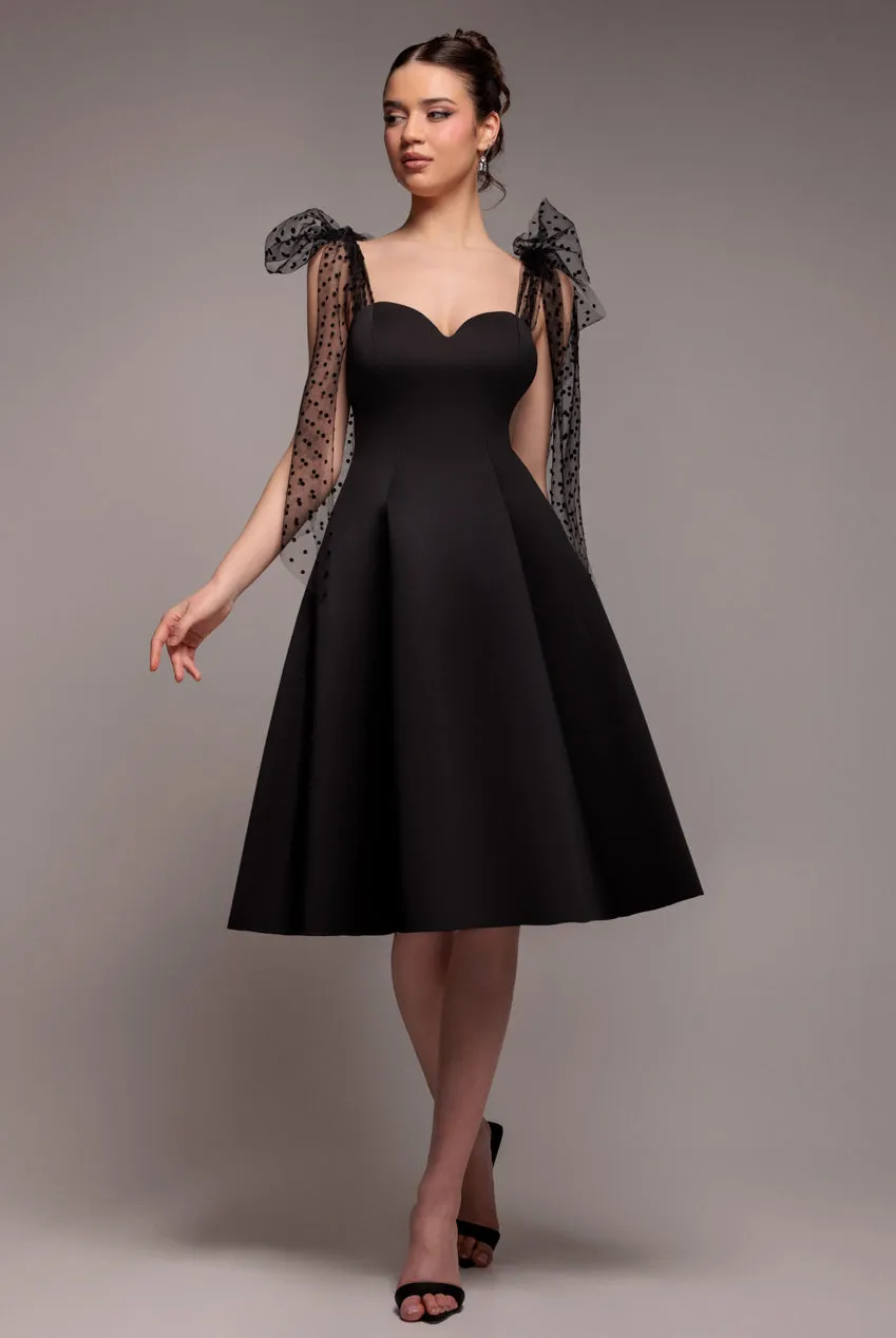 Scuba & Polka Mesh Bella Bow Multiway A-Line Midi Dress - Black by Goddiva sold by Goddiva product image thumbnail 2