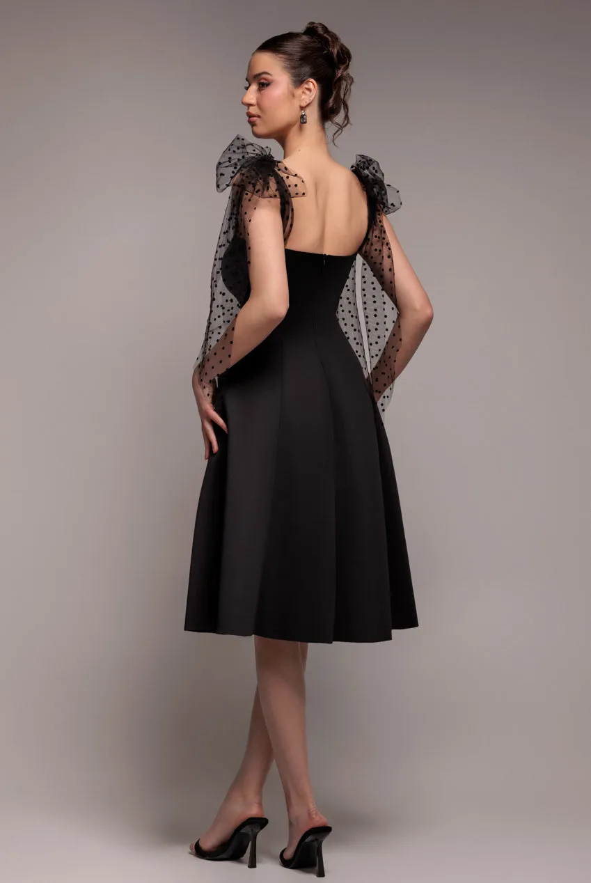 Scuba & Polka Mesh Bella Bow Multiway A-Line Midi Dress - Black by Goddiva sold by Goddiva product image thumbnail 3