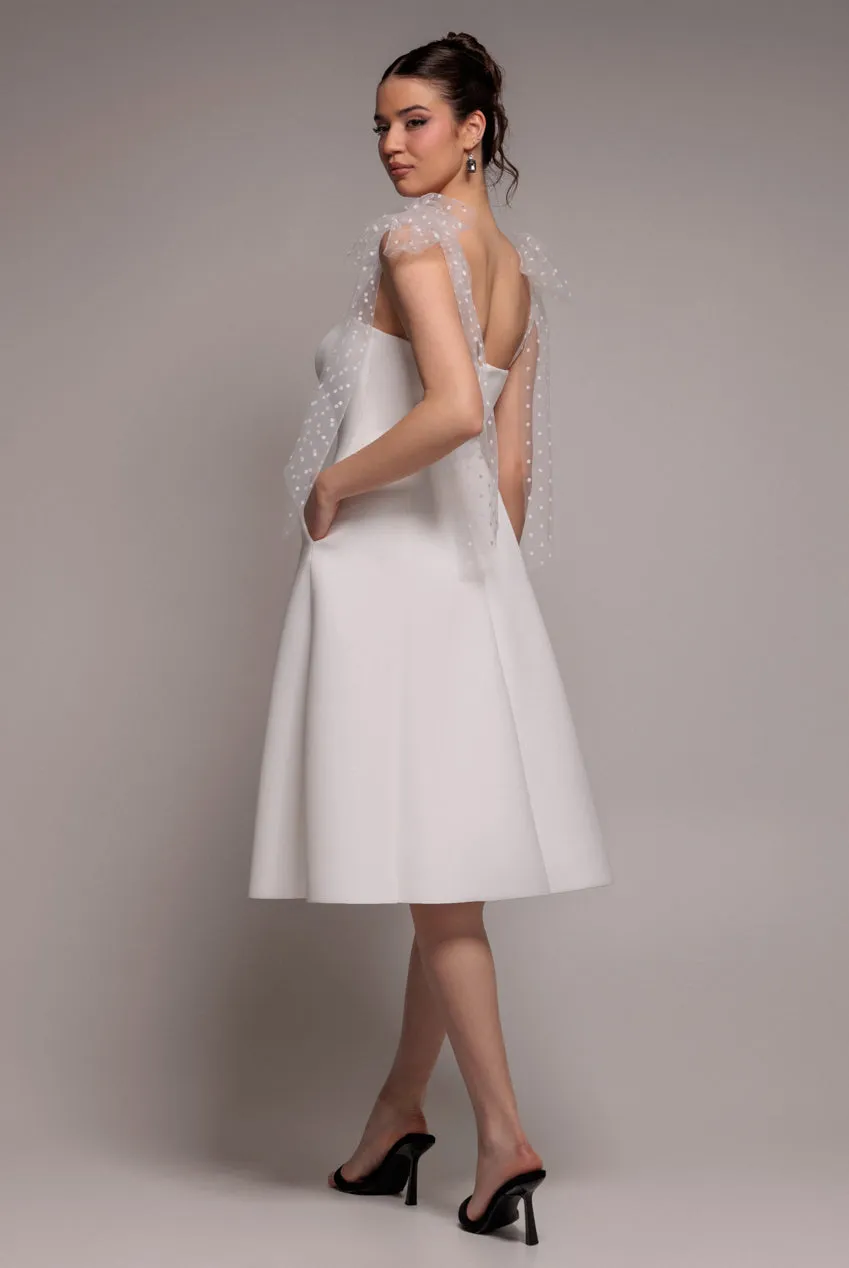 Scuba & Polka Mesh Bella Bow Multiway A-Line Midi Dress - White by Goddiva sold by Goddiva product image thumbnail 3