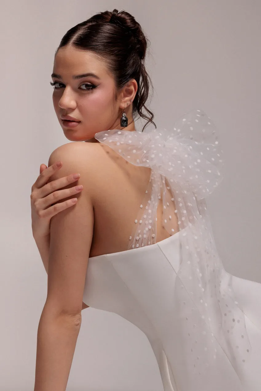Scuba & Polka Mesh Bella Bow Multiway A-Line Midi Dress - White by Goddiva sold by Goddiva