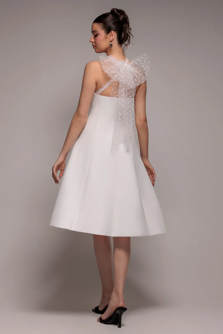 Scuba & Polka Mesh Bella Bow Multiway A-Line Midi Dress - White by Goddiva sold by Goddiva product image thumbnail 5