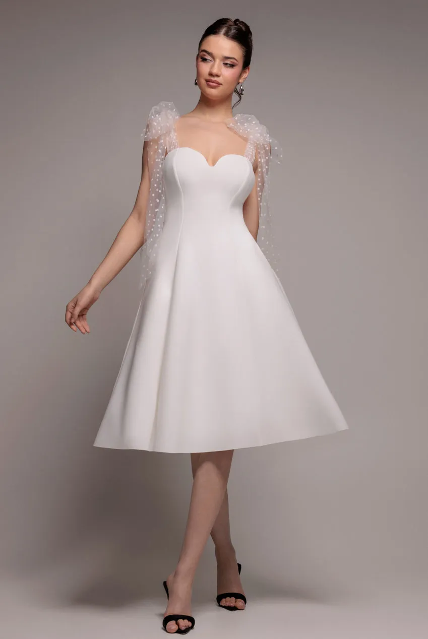Scuba & Polka Mesh Bella Bow Multiway A-Line Midi Dress - White by Goddiva sold by Goddiva product image thumbnail 2