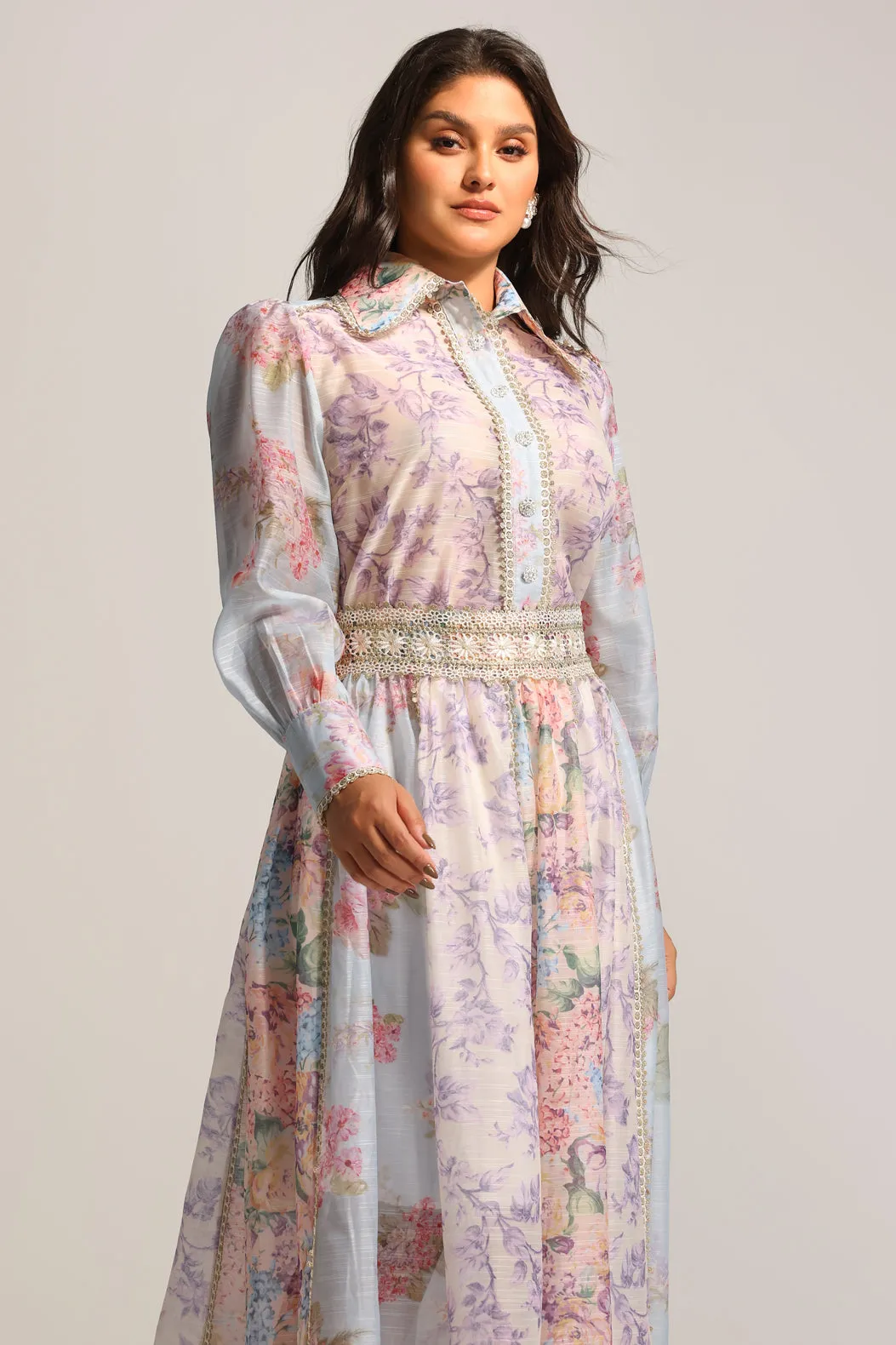 Ruby Long Sleeve Floral Printed Lace Top And Skirt Two-Piece Set by Bella Barnett sold by Goddiva product image thumbnail 3